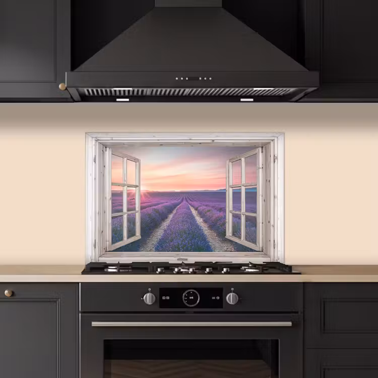 Spatscherm keuken - Lavendelvelden bij Zonsondergang — 2