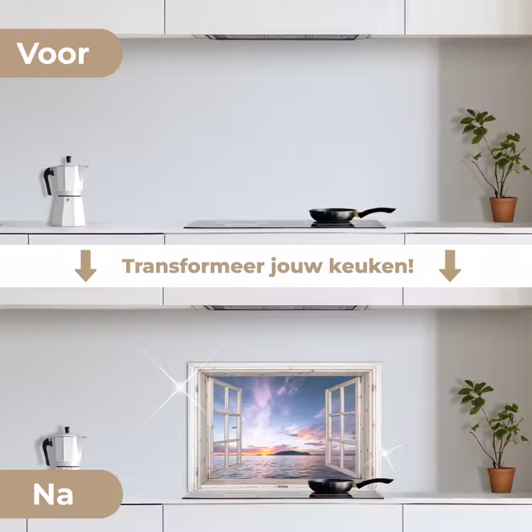 Spatscherm keuken - Raam met Zicht op Zonsondergang — 3