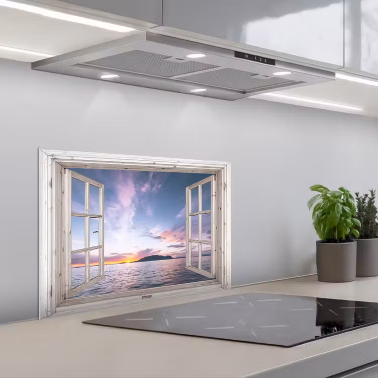 Spatscherm keuken - Raam met Zicht op Zonsondergang — 5