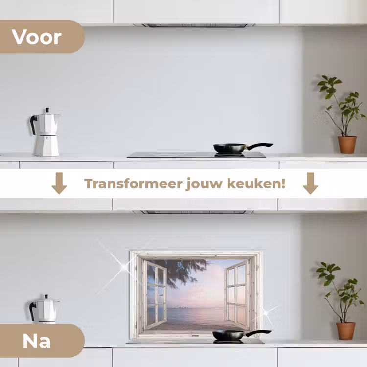 Spatscherm keuken - Strandzicht bij de Avondschemering — 3