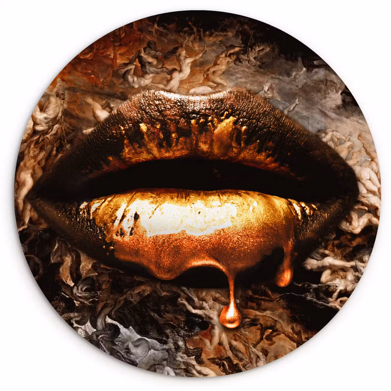 Muurcirkel - Goud - Lippen - Kunst - Goud - Luxe - Abstract — 1