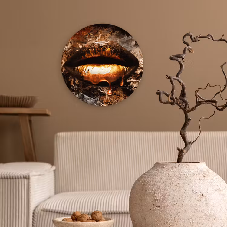 Muurcirkel - Goud - Lippen - Kunst - Goud - Luxe - Abstract — 2