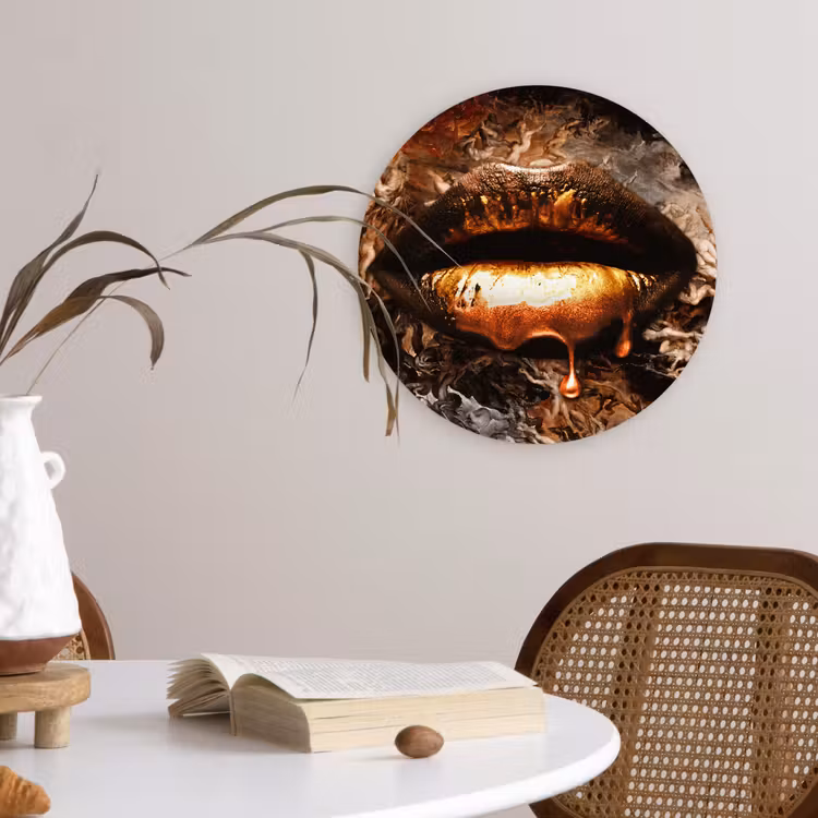 Muurcirkel - Goud - Lippen - Kunst - Goud - Luxe - Abstract — 4