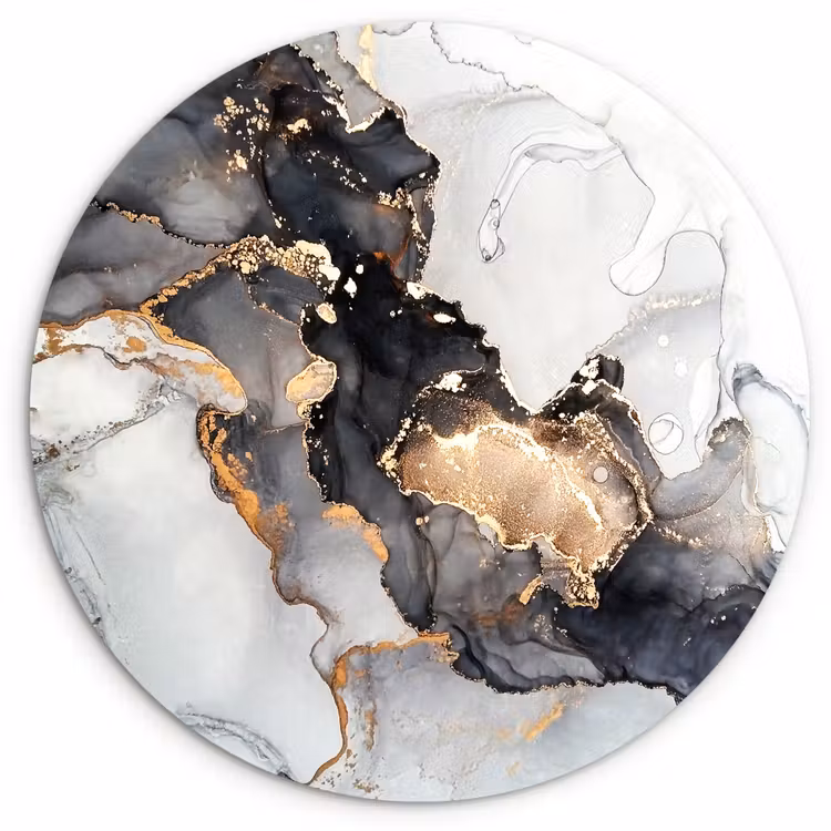 Muurcirkel - Marmer - Zwart - Wit - Goud - Luxe - Abstract — 1