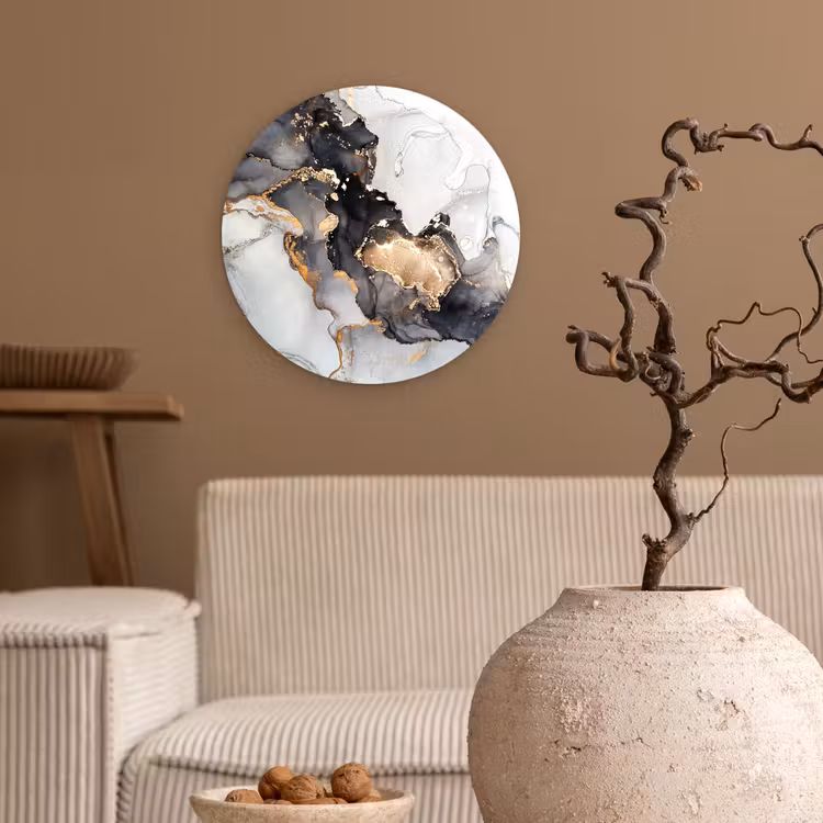 Muurcirkel - Marmer - Zwart - Wit - Goud - Luxe - Abstract — 2