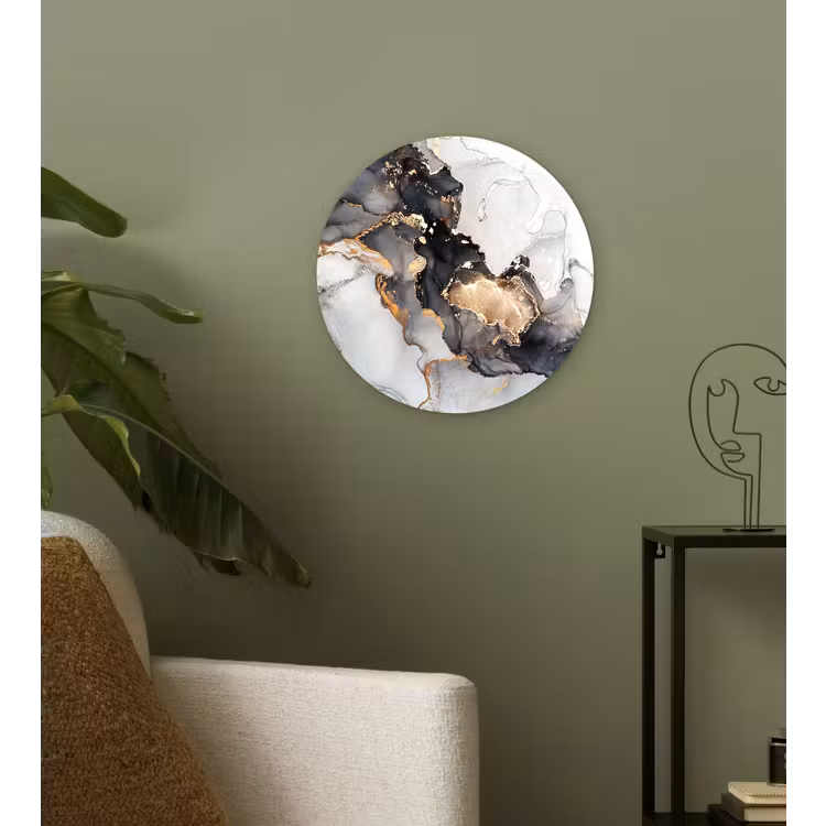 Muurcirkel - Marmer - Zwart - Wit - Goud - Luxe - Abstract — 3