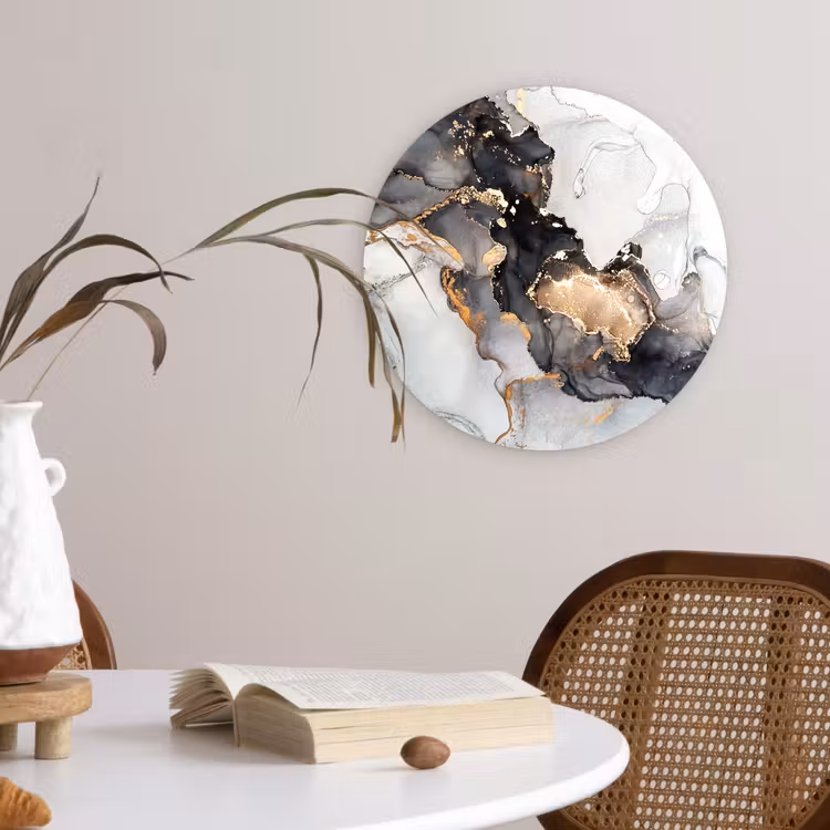 Muurcirkel - Marmer - Zwart - Wit - Goud - Luxe - Abstract — 4