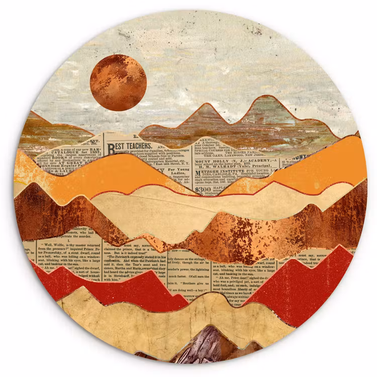 Muurcirkel - Vintage - Krant - Brons - Abstract - Landschap - Kleuren — 1