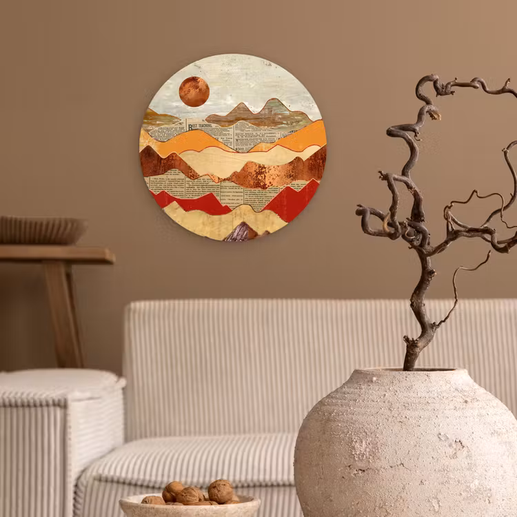 Muurcirkel - Vintage - Krant - Brons - Abstract - Landschap - Kleuren — 2