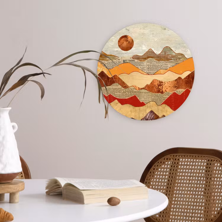 Muurcirkel - Vintage - Krant - Brons - Abstract - Landschap - Kleuren — 4
