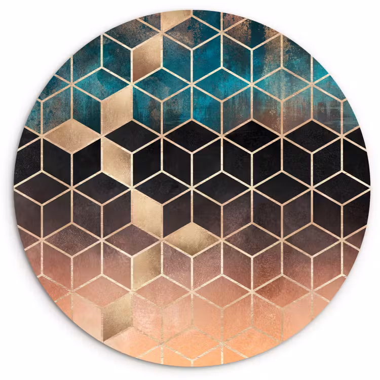 Muurcirkel - Abstract - Kubus - Goud - Patronen - Luxe — 1