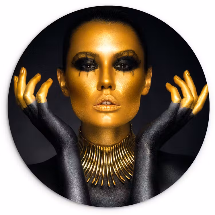 Muurcirkel - Vrouw - Portret - Goud - Luxe - Zwart — 1
