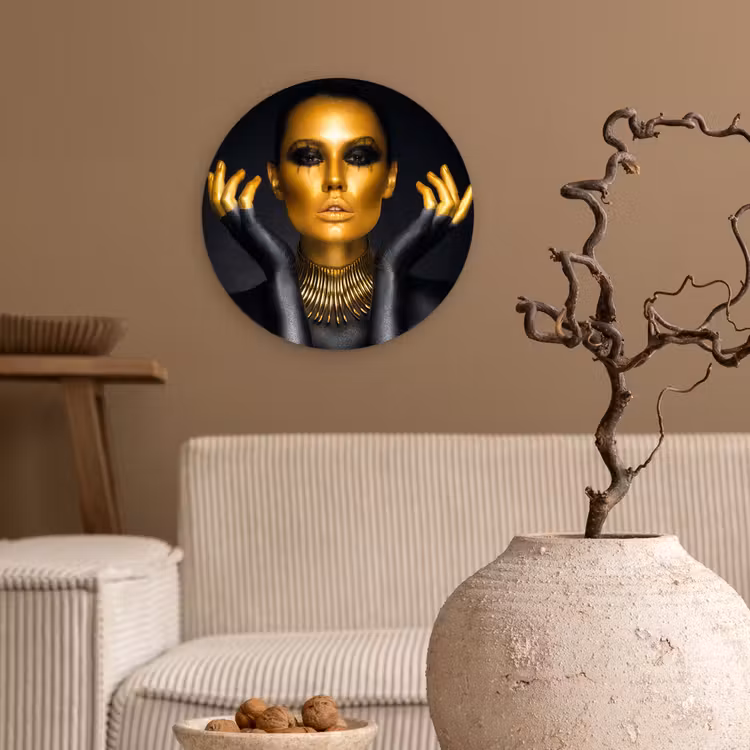 Muurcirkel - Vrouw - Portret - Goud - Luxe - Zwart — 2