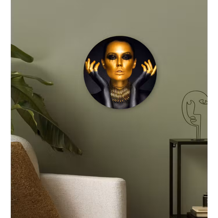 Muurcirkel - Vrouw - Portret - Goud - Luxe - Zwart — 3