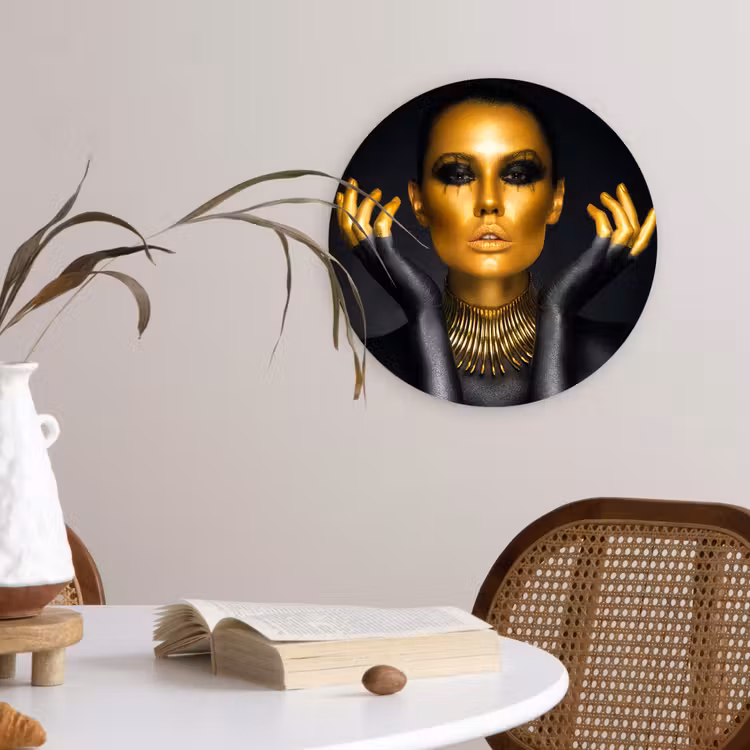 Muurcirkel - Vrouw - Portret - Goud - Luxe - Zwart — 4