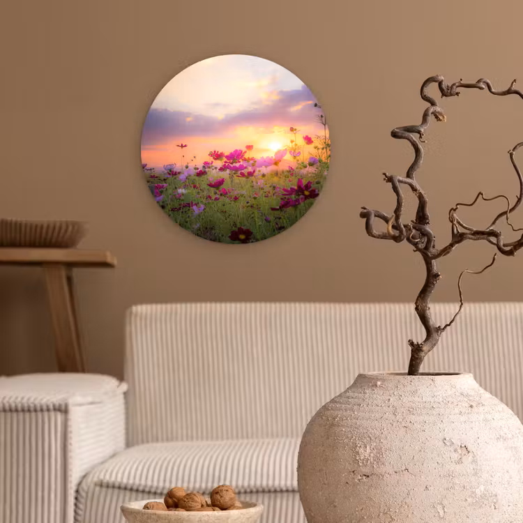 Muurcirkel - Zonsondergang - Bloemen - Roze - Natuur - Groen — 2