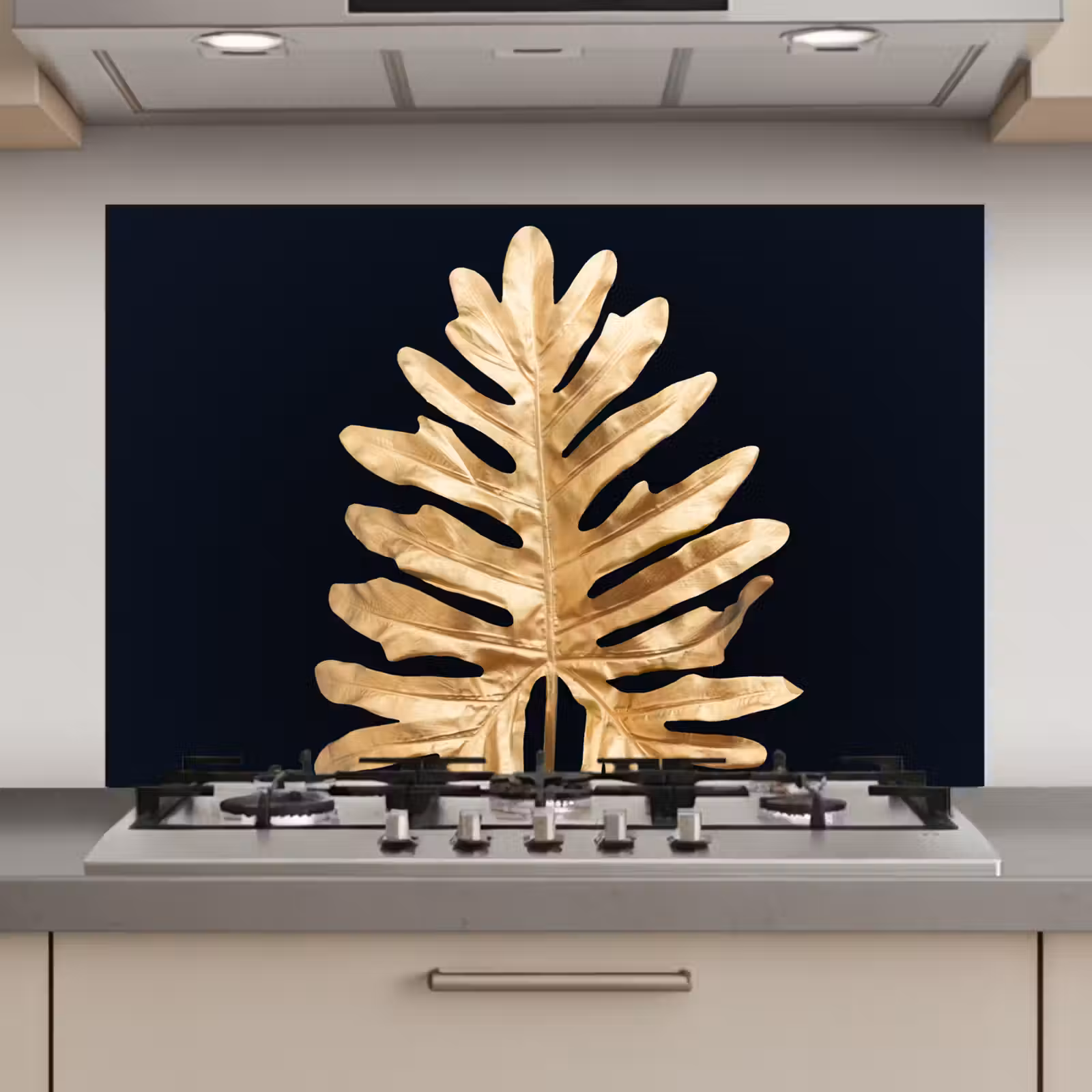 Spatscherm keuken - Bladeren - Herfst - Goud - Zwart - Natuur - Luxe — 1