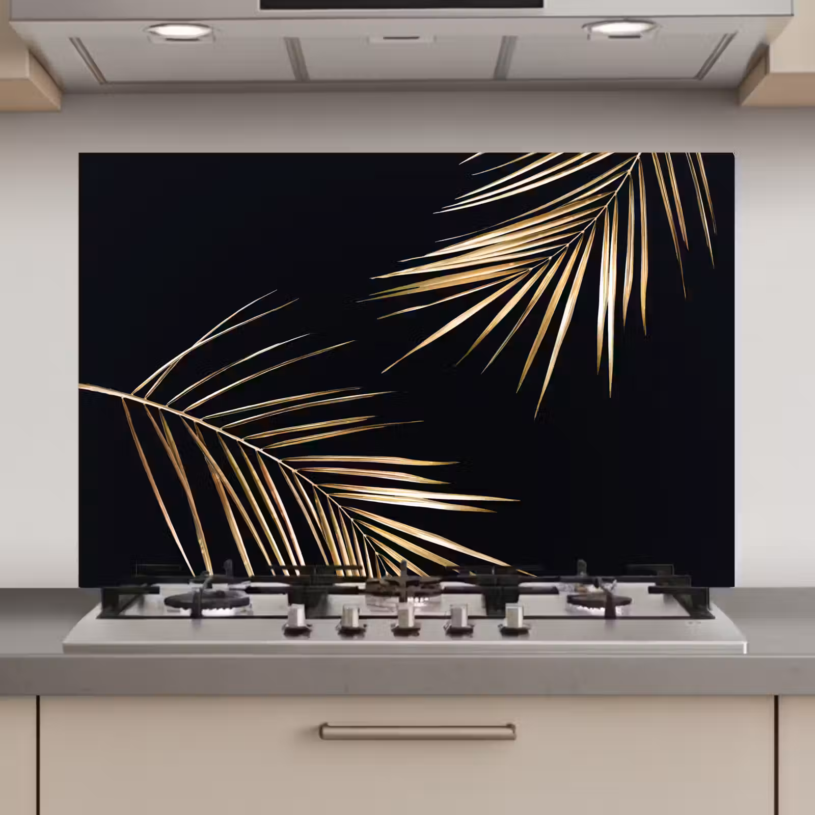 Spatscherm keuken - Bladeren - Planten - Goud - Zwart - Luxe — 1