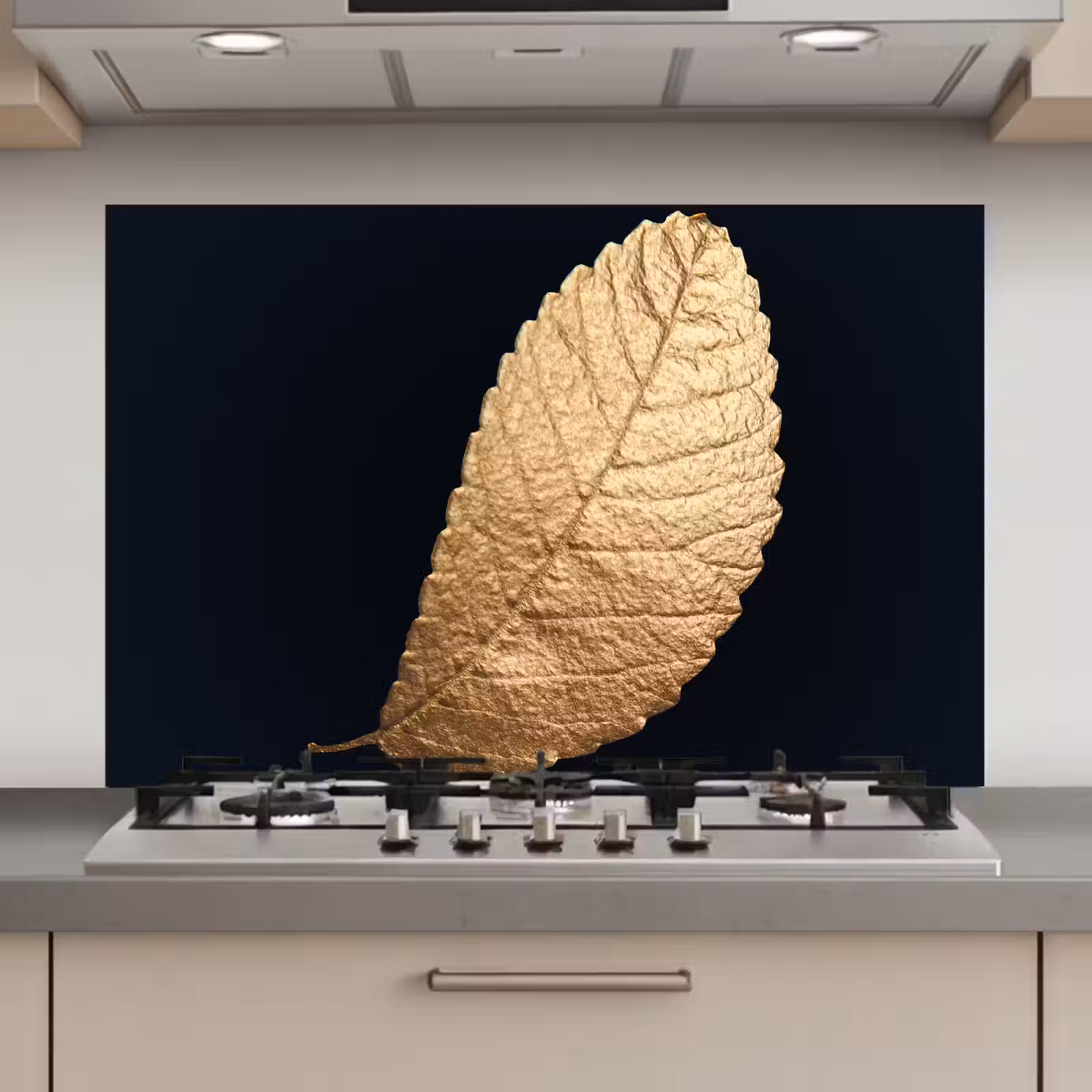 Spatscherm keuken - Goud - Bladeren - Zwart - Planten - Luxe - Natuur — 1