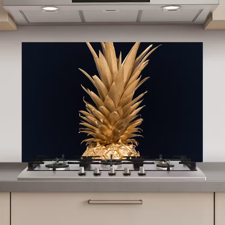 Spatscherm keuken - Ananas - Goud - Verf - Zwart - Fruit - Luxe — 1