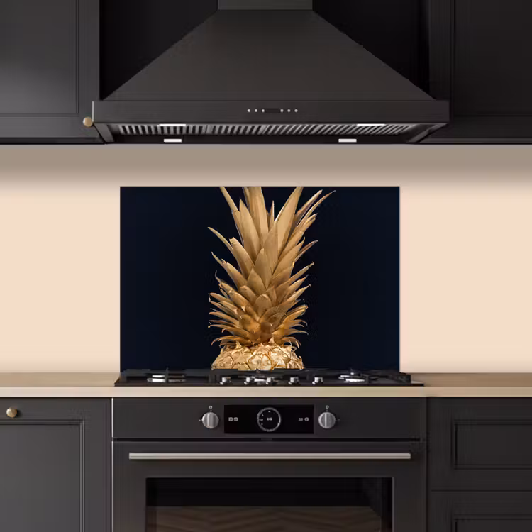 Spatscherm keuken - Ananas - Goud - Verf - Zwart - Fruit - Luxe — 2