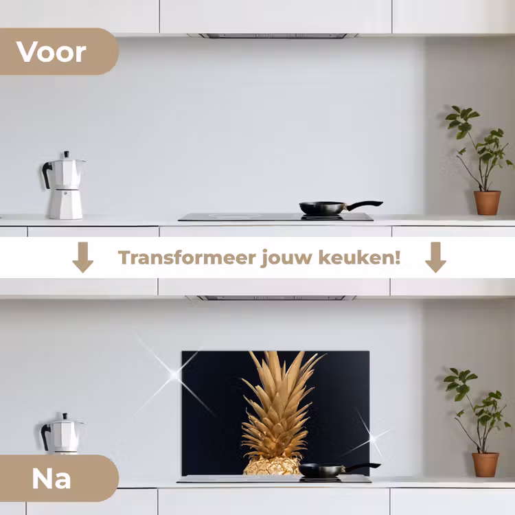 Spatscherm keuken - Ananas - Goud - Verf - Zwart - Fruit - Luxe — 3