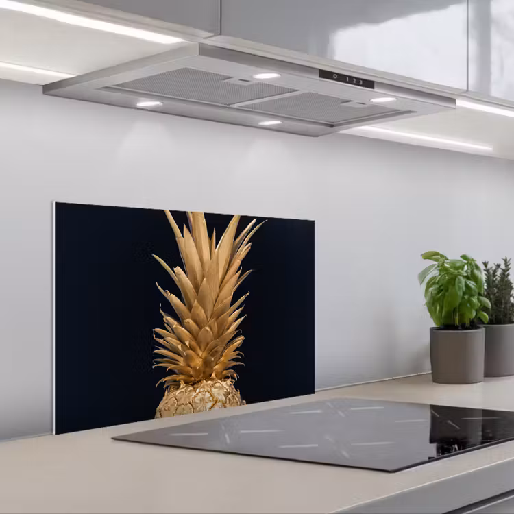 Spatscherm keuken - Ananas - Goud - Verf - Zwart - Fruit - Luxe — 5