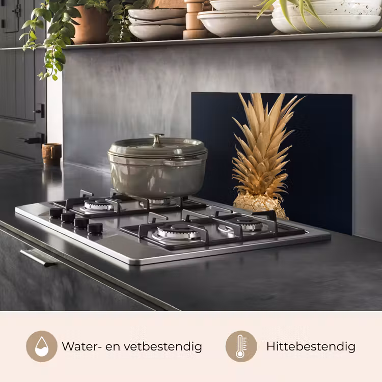 Spatscherm keuken - Ananas - Goud - Verf - Zwart - Fruit - Luxe — 7