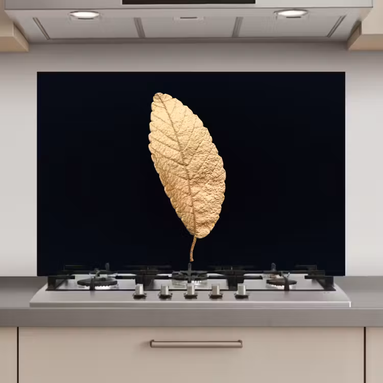 Spatscherm keuken - Black en gold - Bladeren - Zwart - Planten - Luxe — 1