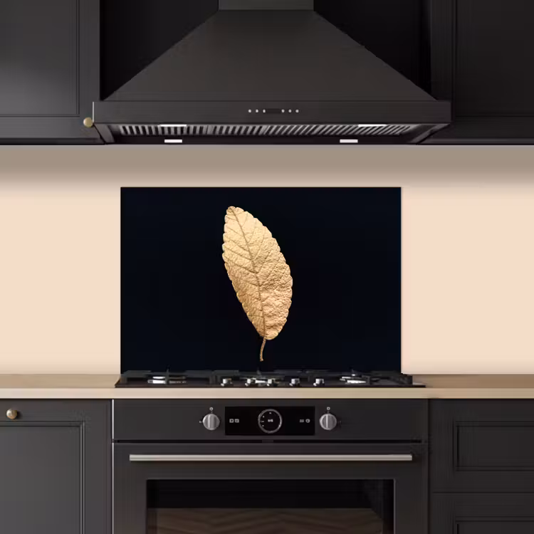 Spatscherm keuken - Black en gold - Bladeren - Zwart - Planten - Luxe — 2