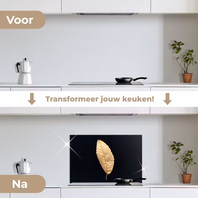 Spatscherm keuken - Black en gold - Bladeren - Zwart - Planten - Luxe — 3