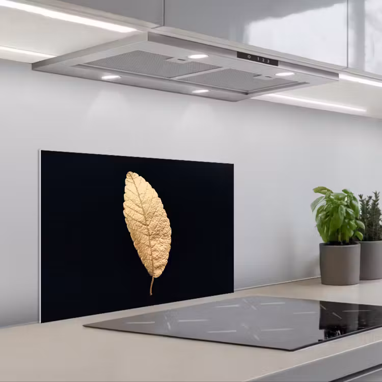 Spatscherm keuken - Black en gold - Bladeren - Zwart - Planten - Luxe — 5