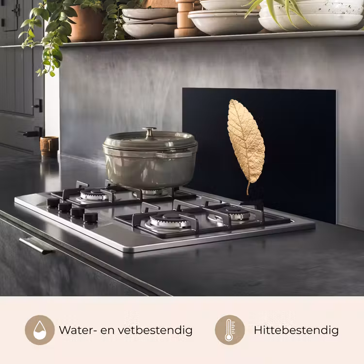 Spatscherm keuken - Black en gold - Bladeren - Zwart - Planten - Luxe — 7