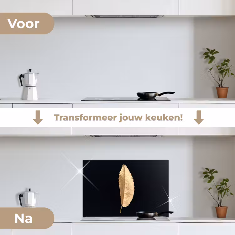 Spatscherm keuken - Bladeren - Black and gold - Luxe - Chic - Natuur — 3