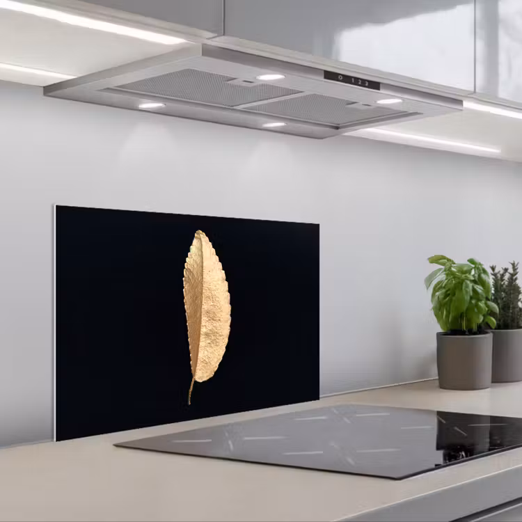 Spatscherm keuken - Bladeren - Black and gold - Luxe - Chic - Natuur — 5