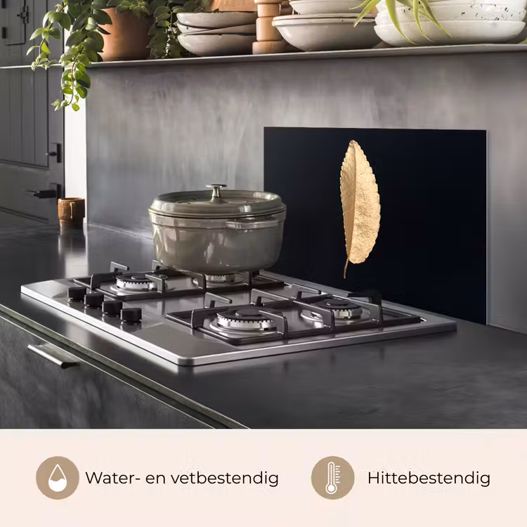 Spatscherm keuken - Bladeren - Black and gold - Luxe - Chic - Natuur — 7