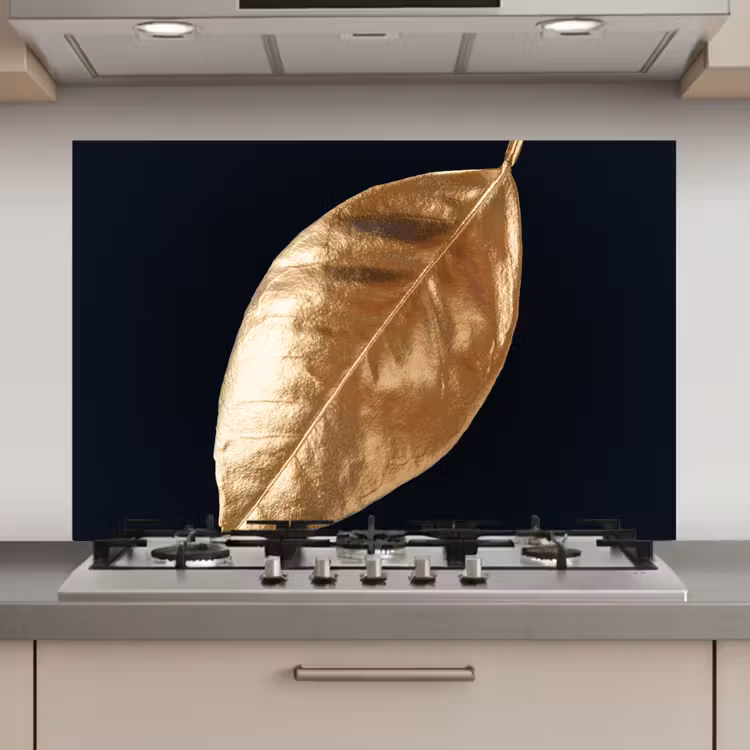Spatscherm keuken - Bladeren - Black en gold - Luxe - Natuur - Planten — 1