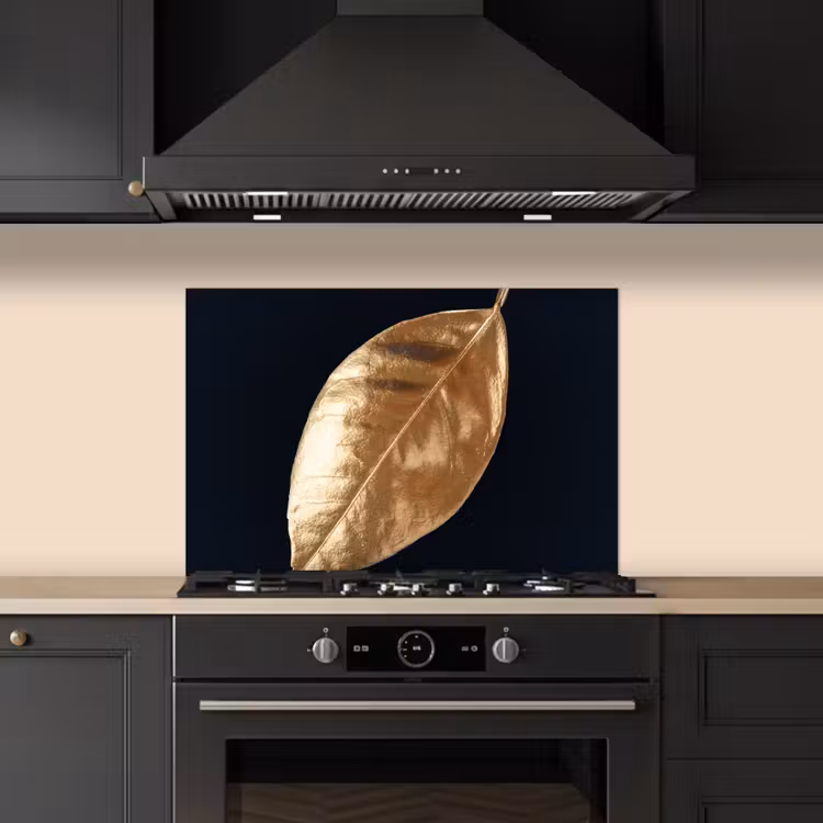 Spatscherm keuken - Bladeren - Black en gold - Luxe - Natuur - Planten — 2