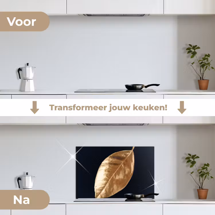 Spatscherm keuken - Bladeren - Black en gold - Luxe - Natuur - Planten — 3