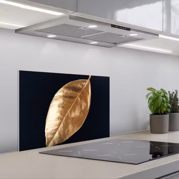 Spatscherm keuken - Bladeren - Black en gold - Luxe - Natuur - Planten — 5
