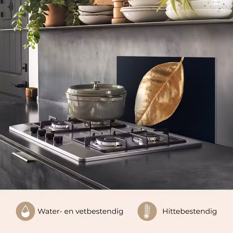 Spatscherm keuken - Bladeren - Black en gold - Luxe - Natuur - Planten — 7