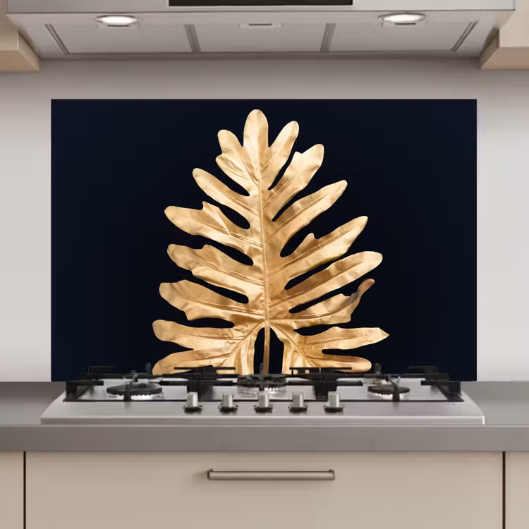 Spatscherm keuken - Bladeren - Herfst - Goud - Zwart - Natuur - Luxe — 1