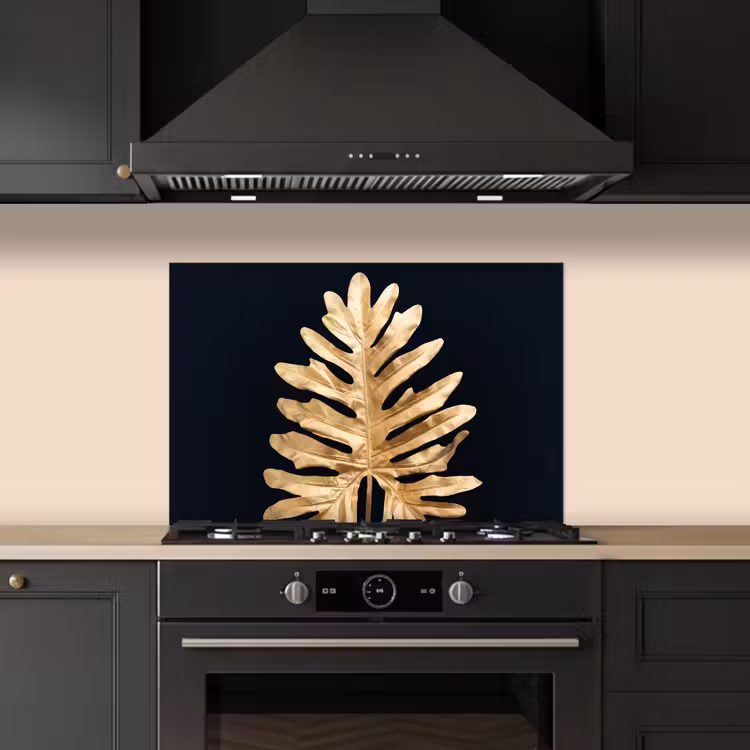 Spatscherm keuken - Bladeren - Herfst - Goud - Zwart - Natuur - Luxe — 2