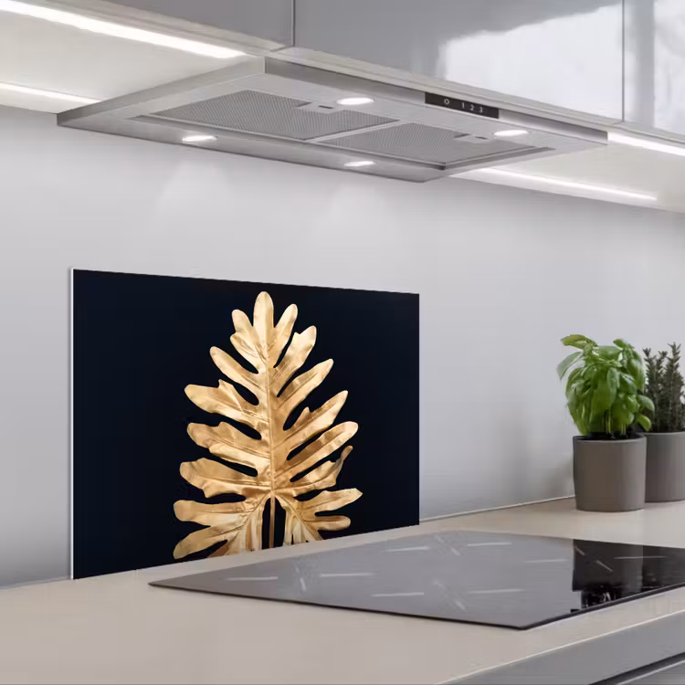 Spatscherm keuken - Bladeren - Herfst - Goud - Zwart - Natuur - Luxe — 5
