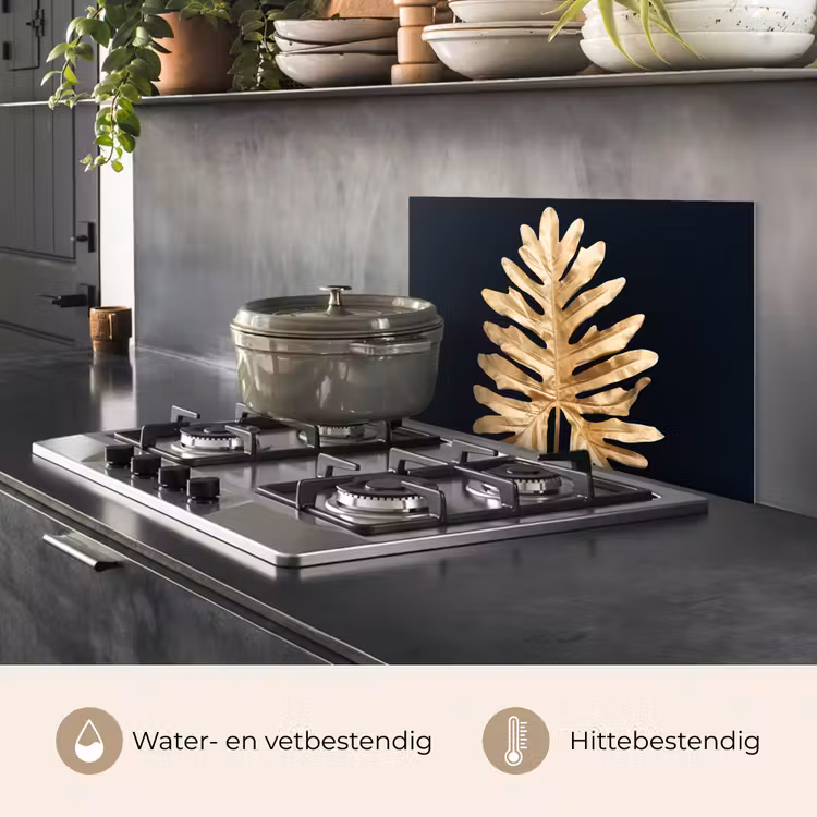 Spatscherm keuken - Bladeren - Herfst - Goud - Zwart - Natuur - Luxe — 7
