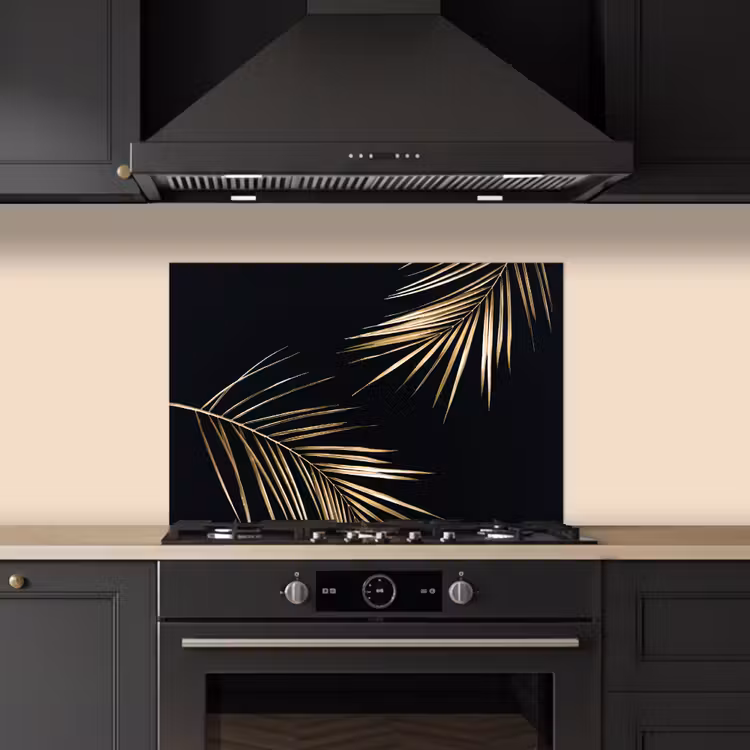 Spatscherm keuken - Bladeren - Planten - Goud - Zwart - Luxe — 2