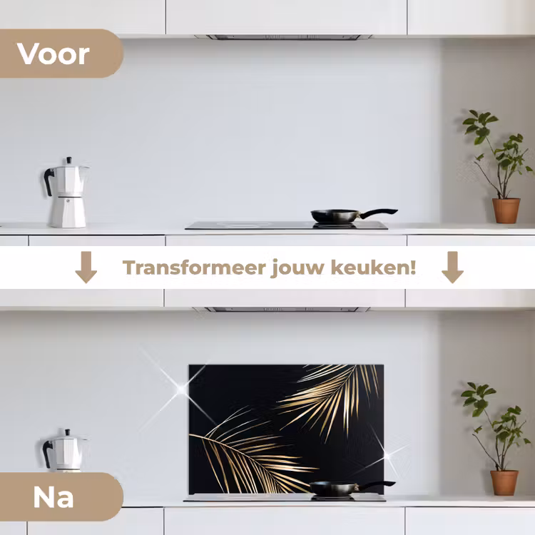 Spatscherm keuken - Bladeren - Planten - Goud - Zwart - Luxe — 3