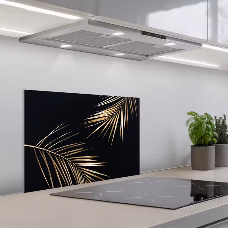 Spatscherm keuken - Bladeren - Planten - Goud - Zwart - Luxe — 5