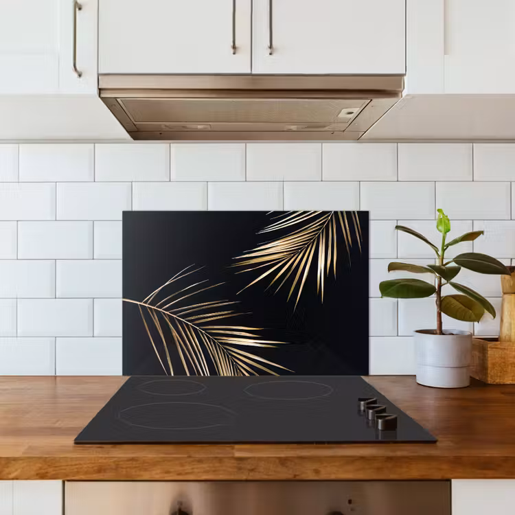 Spatscherm keuken - Bladeren - Planten - Goud - Zwart - Luxe — 6