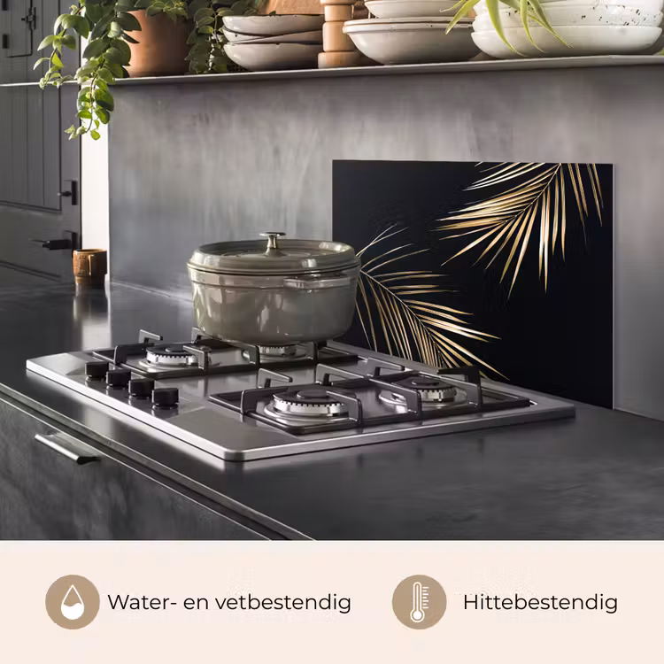Spatscherm keuken - Bladeren - Planten - Goud - Zwart - Luxe — 7